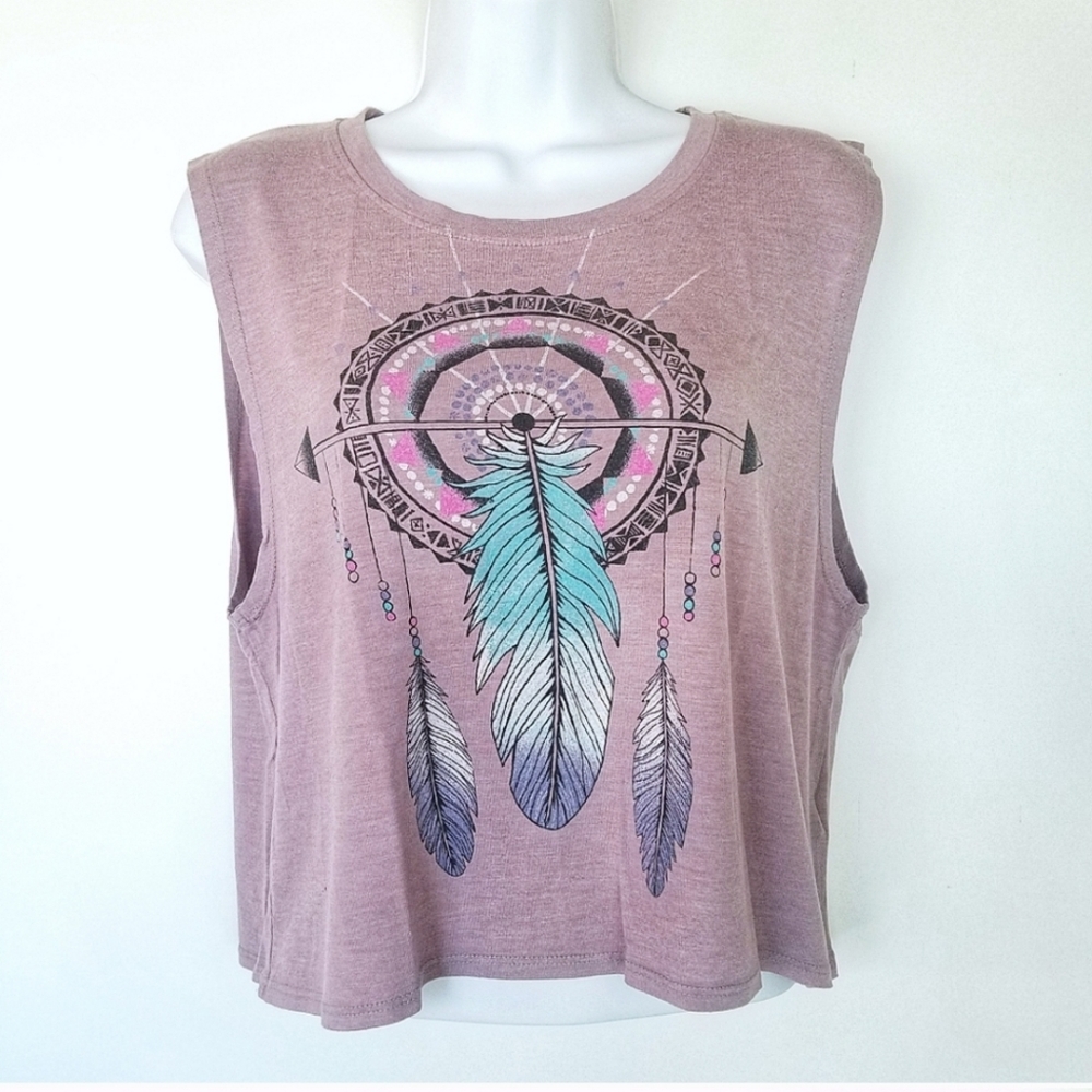 Title Unknown Dream Catcher Crop top BOHO sleeveless T-shirt  Size Large